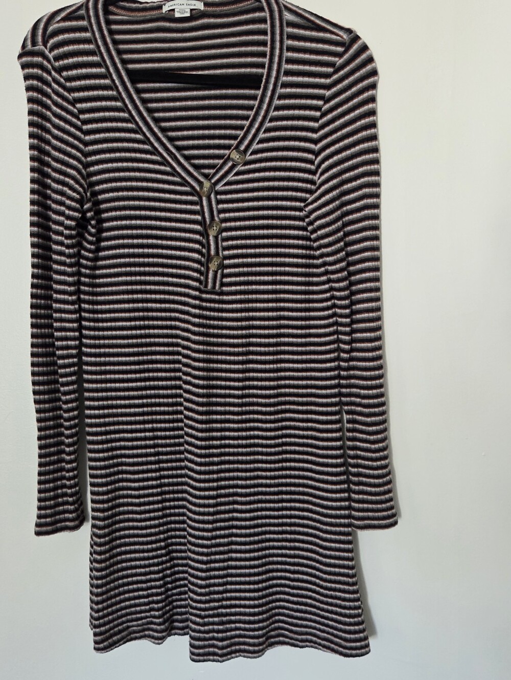 American Eagle Medium Stripped Long Sleeve Henley Dress